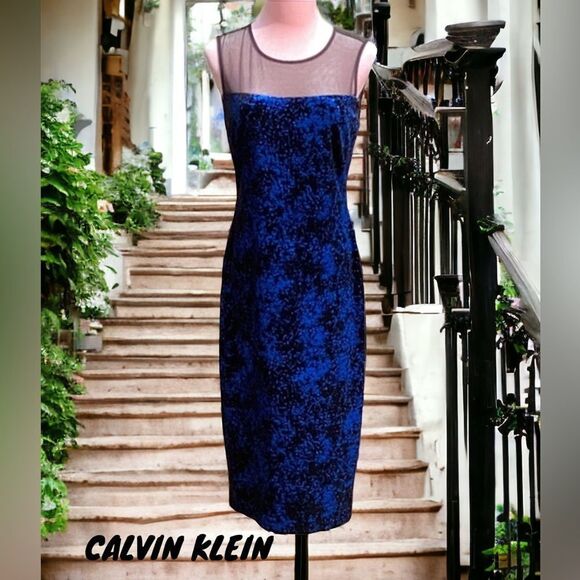 CALVIN KLEIN NWT WOMENS SIZE 4 DRESS KOBALT BLUE/BLACK - Picture 1 of 8